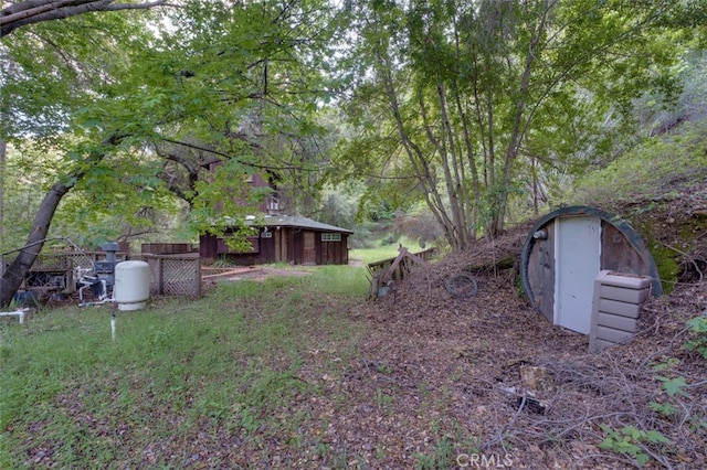 view of yard featuring an outdoor structure