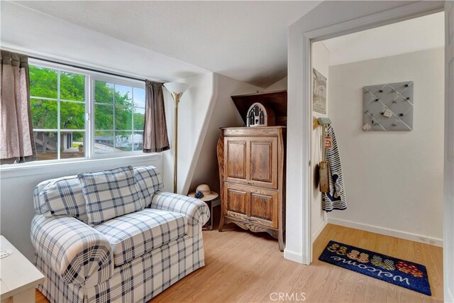 living area with light hardwood / wood-style flooring