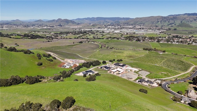 birds eye view of property featuring a mountain view and a rural view