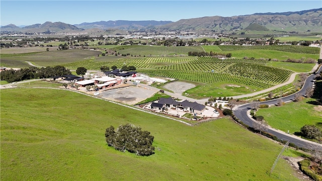 birds eye view of property featuring a mountain view and a rural view