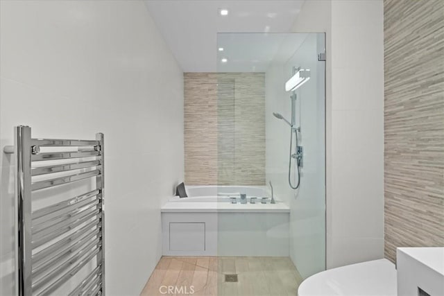 2935 Vista Del Mar, Rancho Palos Verdes, CA 90275 - full bathroom with shower with separate bathtub, radiator, and tile walls