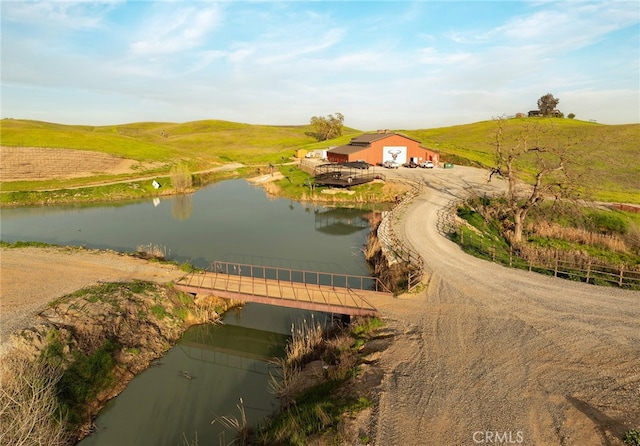 aerial view with a water view