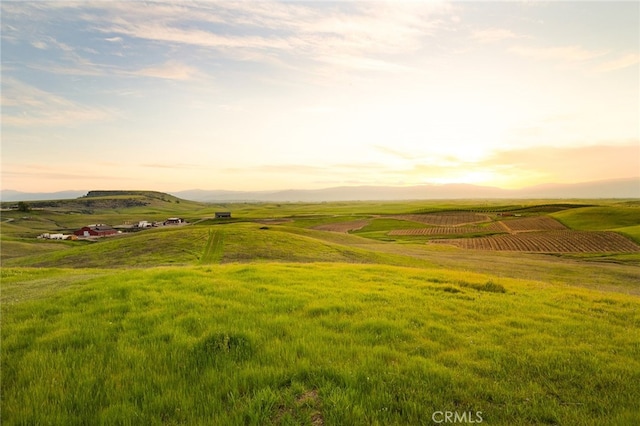 aerial view at dusk with a rural view