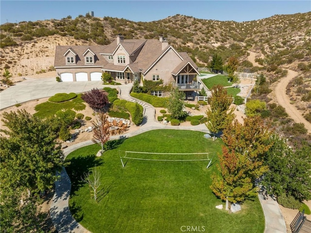 bird's eye view with a mountain view