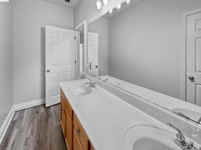 bathroom with vanity and wood-type flooring