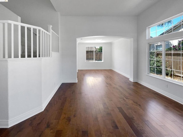 spare room featuring a wealth of natural light and dark hardwood / wood-style flooring