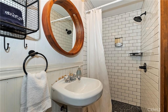 bathroom featuring sink and walk in shower