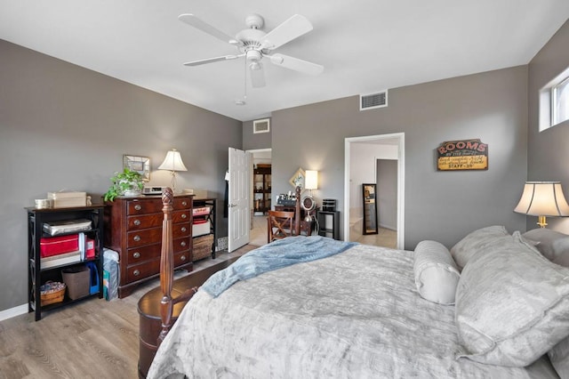 bedroom featuring hardwood / wood-style floors and ceiling fan