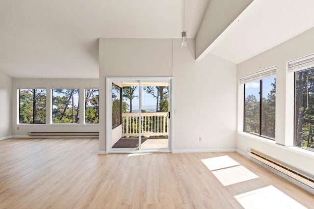 unfurnished living room featuring plenty of natural light and a baseboard radiator