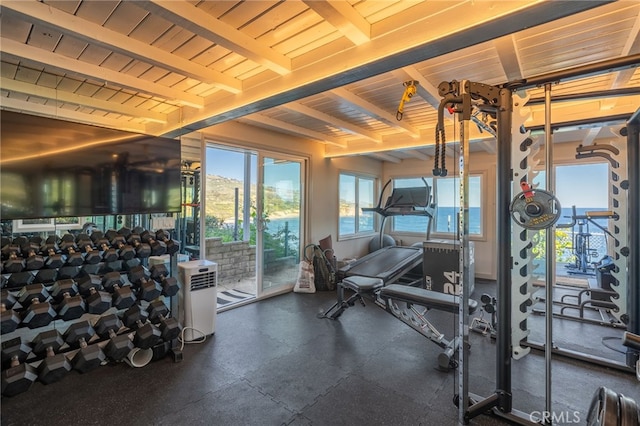 44 Sea Cove Dr, Rancho Palos Verdes, CA 90275 - exercise room with beam ceiling