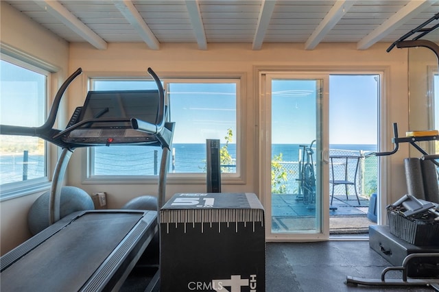 44 Sea Cove Dr, Rancho Palos Verdes, CA 90275 - exercise room featuring healthy amount of natural light and a water view