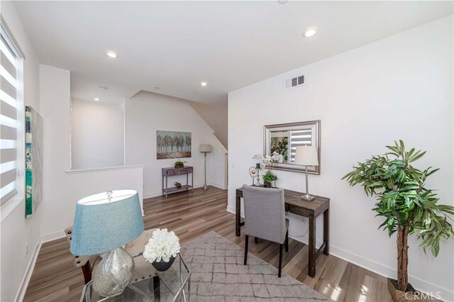 office area featuring hardwood / wood-style floors