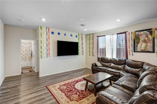 living room with hardwood / wood-style floors