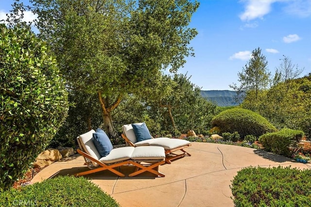 view of patio featuring a mountain view