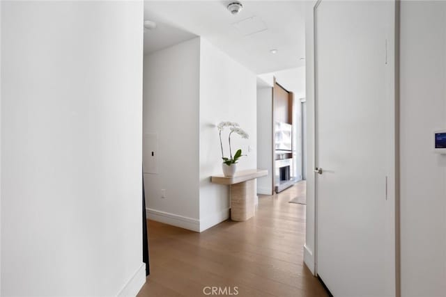 hallway with hardwood / wood-style flooring