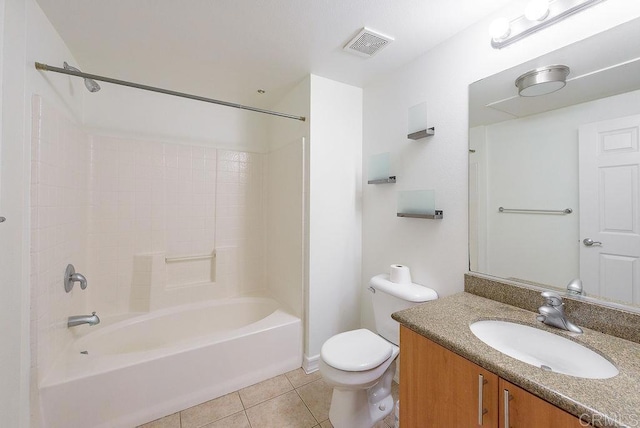 full bathroom with tile patterned flooring, vanity, toilet, and shower / bathing tub combination