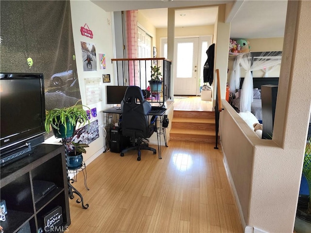 home office featuring hardwood / wood-style flooring