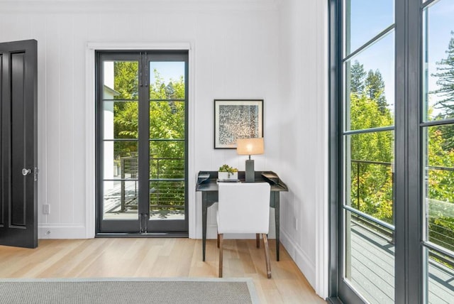 doorway to outside featuring light wood-type flooring