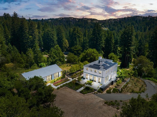 view of aerial view at dusk