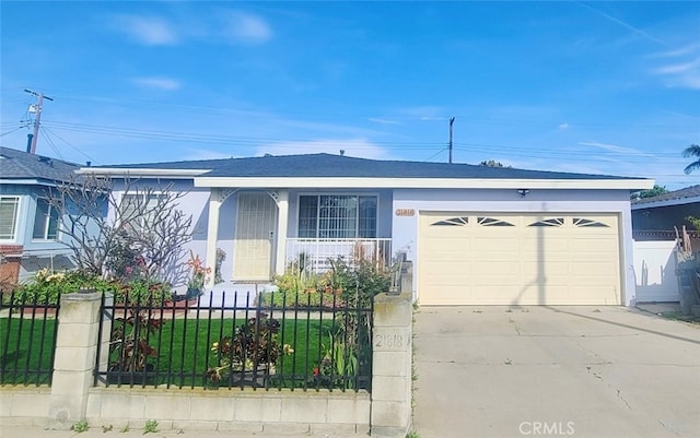 single story home featuring a garage and a front lawn