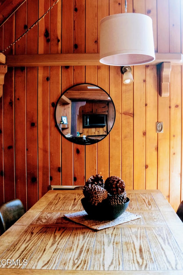 room details featuring wood walls