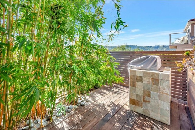 view of patio featuring a mountain view