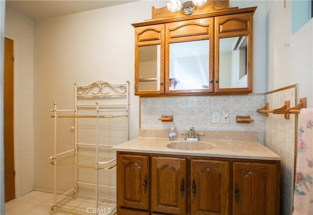 bathroom with vanity and tile patterned floors