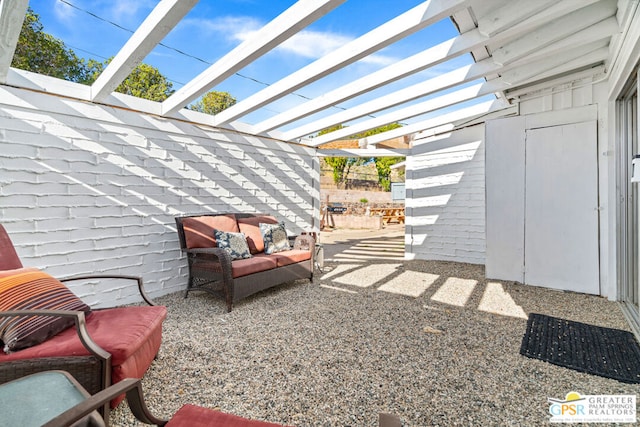 view of terrace with a pergola