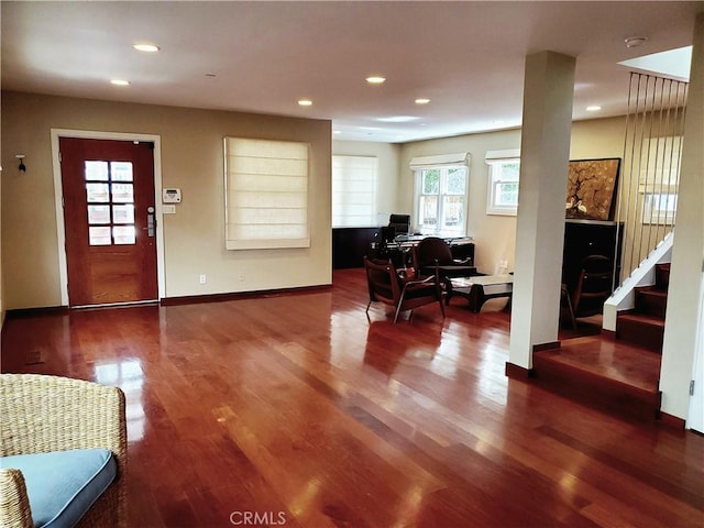 office area with hardwood / wood-style flooring