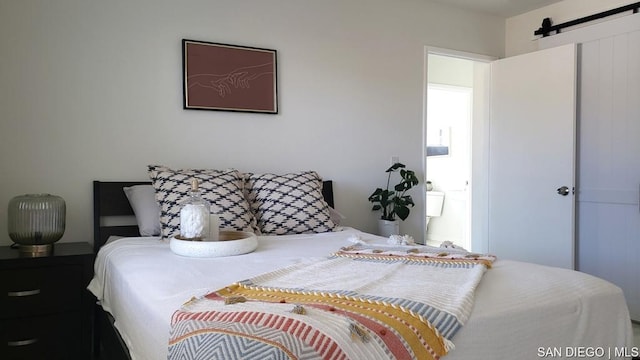 bedroom with a barn door