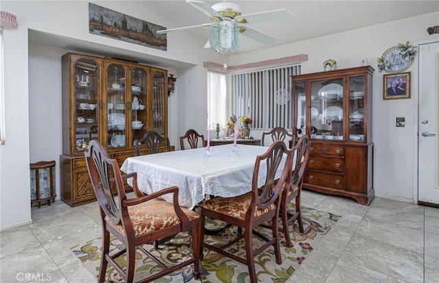 14329 Stone Creek Trl, Hesperia, CA 92344 - tiled dining area featuring lofted ceiling and ceiling fan