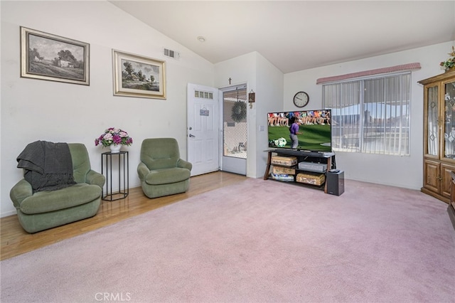 14329 Stone Creek Trl, Hesperia, CA 92344 - living area featuring lofted ceiling and carpet floors