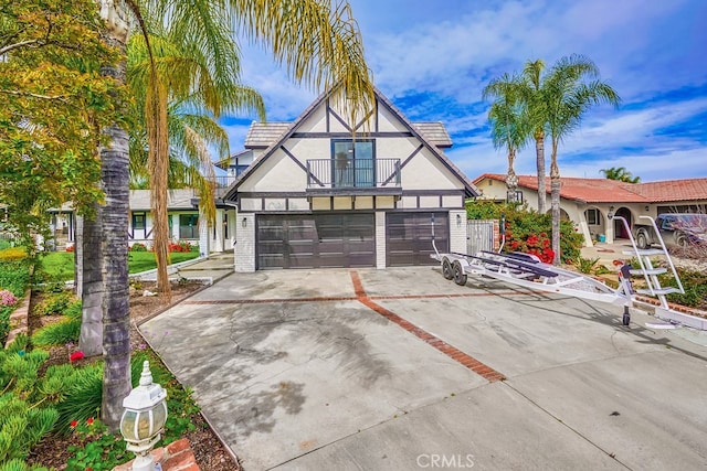 tudor house with a garage