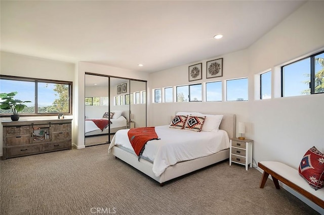 carpeted bedroom with a closet