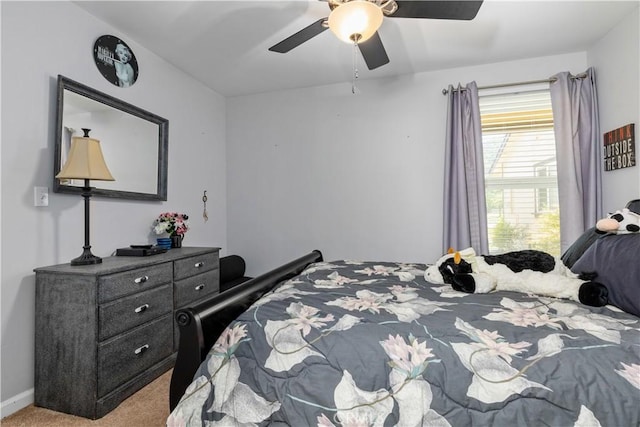 bedroom with carpet flooring and ceiling fan