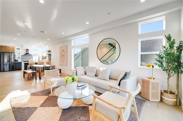 living room with light wood-type flooring