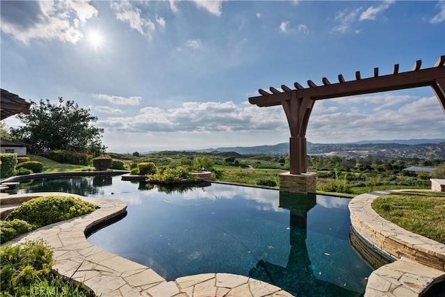 view of pool with a water view