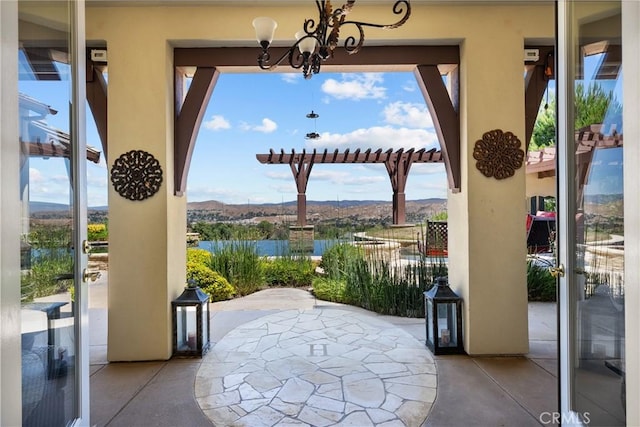 view of patio featuring a mountain view