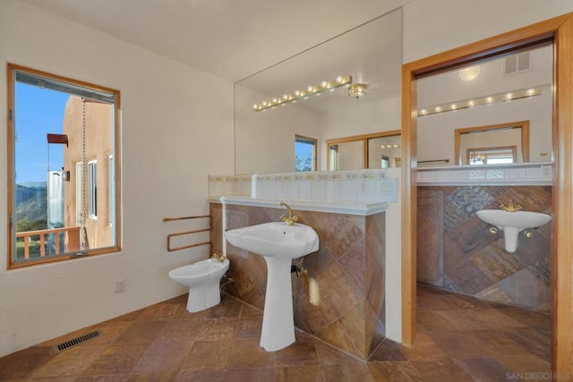 bathroom featuring a bidet and plenty of natural light