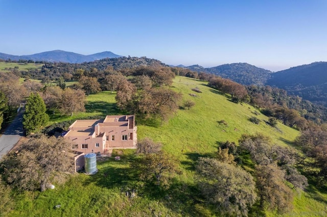 birds eye view of property featuring a mountain view