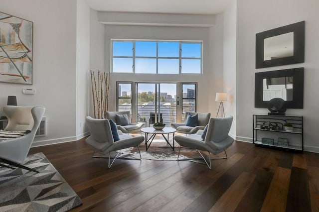 living area with dark wood-type flooring