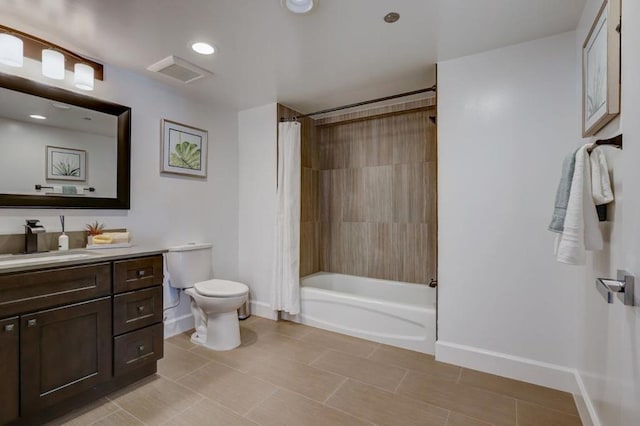 full bathroom featuring tile patterned floors, toilet, vanity, and shower / tub combo