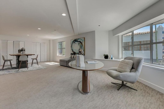 living area with light carpet and a healthy amount of sunlight