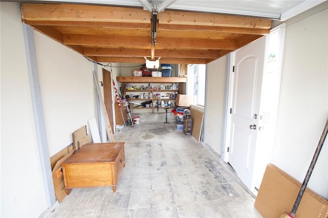 interior space featuring beam ceiling