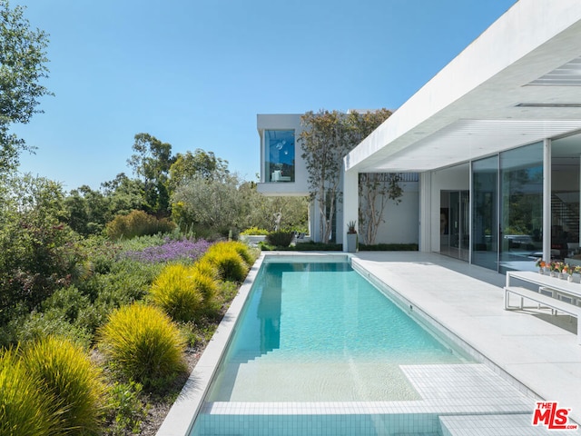 view of swimming pool with a patio