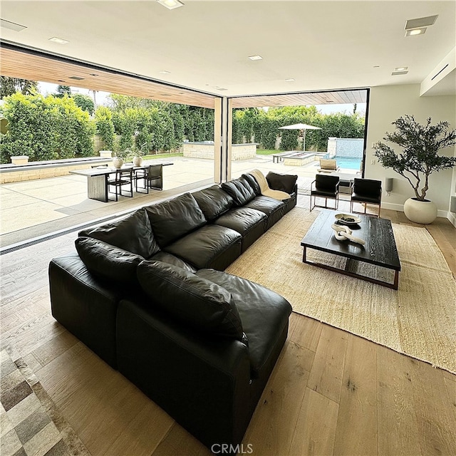 living room featuring hardwood / wood-style floors and a healthy amount of sunlight