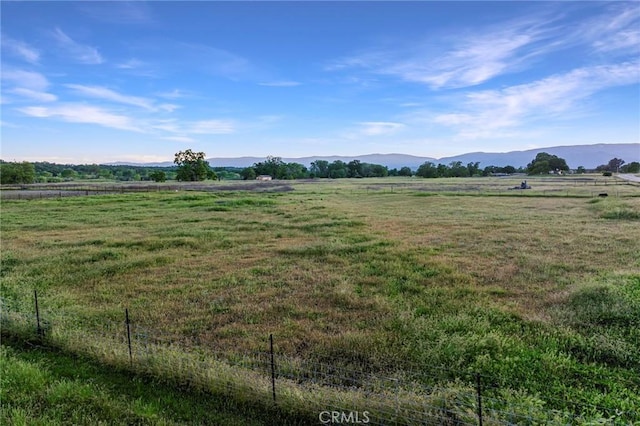 view of yard with a mountain view and a rural view