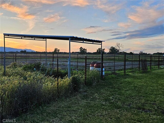 yard at dusk with a rural view