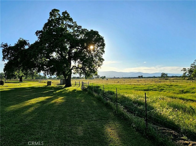 view of yard with a mountain view and a rural view