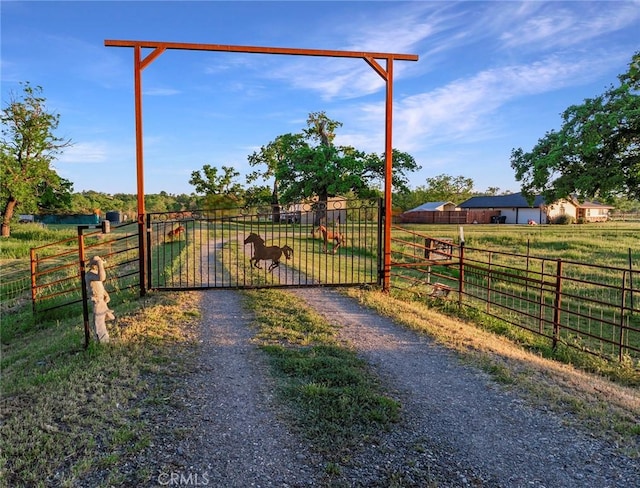 view of gate with a rural view